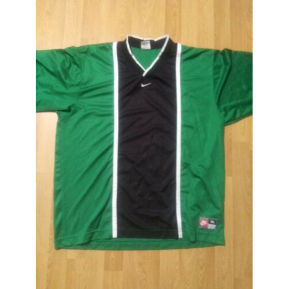 Vtg Nike Soccer Jersey Short Sleeve Shirt Team Sports XL Green White Blk Stripe